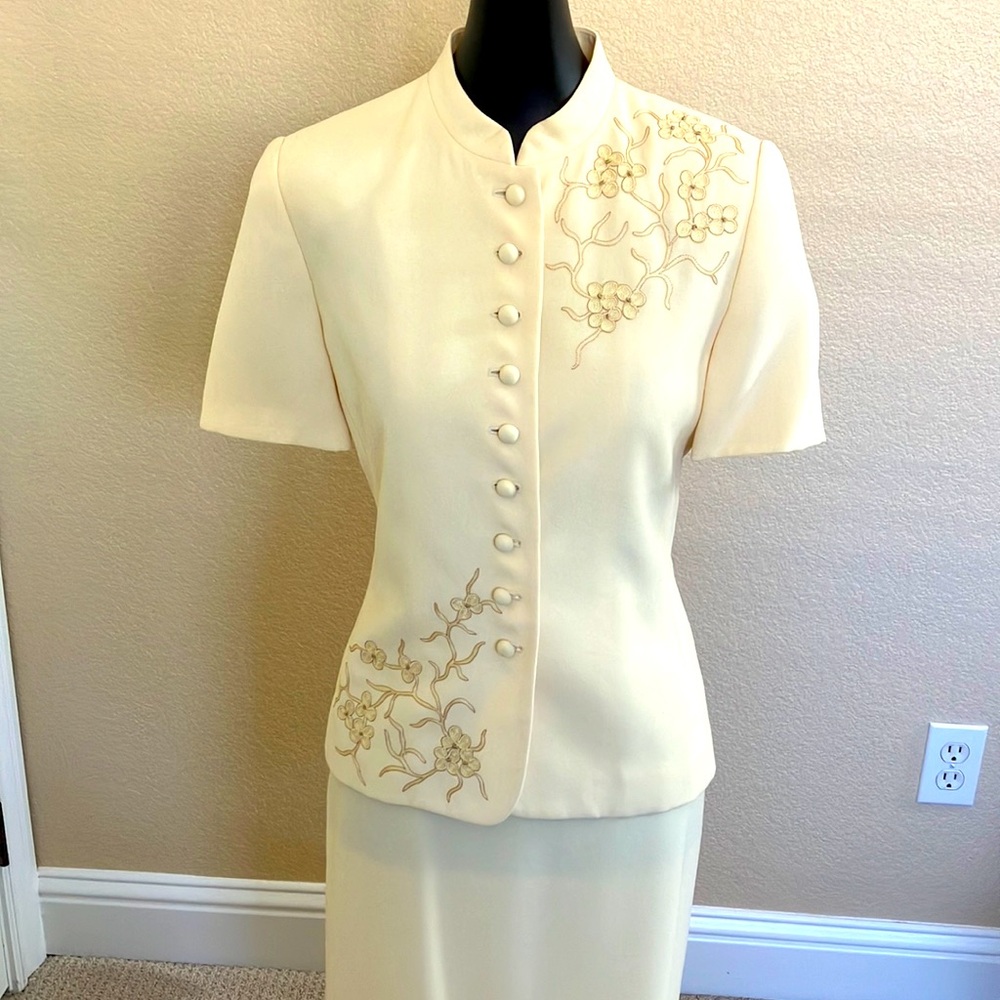 Stunning Pale Yellow Embroidered Skirt Suit